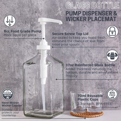 eBun 37oz Glass Mouthwash Pump Dispenser with Acrylic Cups for Bathroom - Guest Bathroom Essentials, Mouthwash Container, Mouthwash Bottle, Easy Reach Mouthwash Pump Dispenser, Mouthwash Decanter