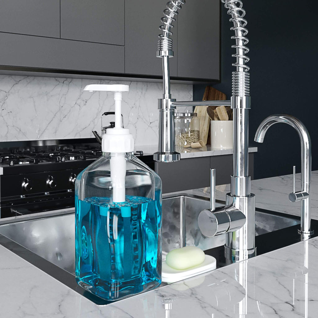 eBun 37oz Glass Mouthwash Pump Dispenser with Acrylic Cups for Bathroom - Guest Bathroom Essentials, Mouthwash Container, Mouthwash Bottle, Easy Reach Mouthwash Pump Dispenser, Mouthwash Decanter