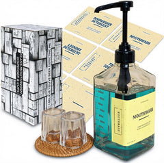 eBun Black Mouthwash Dispenser Set, 37oz Glass Bottle with Pump & Cups