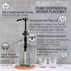eBun Black Mouthwash Dispenser Set, 37oz Glass Bottle with Pump & Cups