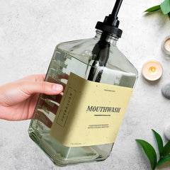 eBun Black Mouthwash Dispenser Set, 37oz Glass Bottle with Pump & Cups