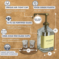 eBun Gold Mouthwash Dispenser Set, 37oz Glass Bottle with Pump & Cups