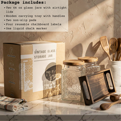 eBun Airtight Brown Sugar Container Set – 64 oz Glass Jars with Wooden Lids & Tray, 2-Pack Half Gallon Kitchen Canisters for Pantry Storage, Flour, Coffee, Tea Organization