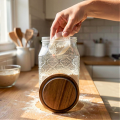 eBun Airtight Brown Sugar Container Set – 64 oz Glass Jars with Wooden Lids & Tray, 2-Pack Half Gallon Kitchen Canisters for Pantry Storage, Flour, Coffee, Tea Organization
