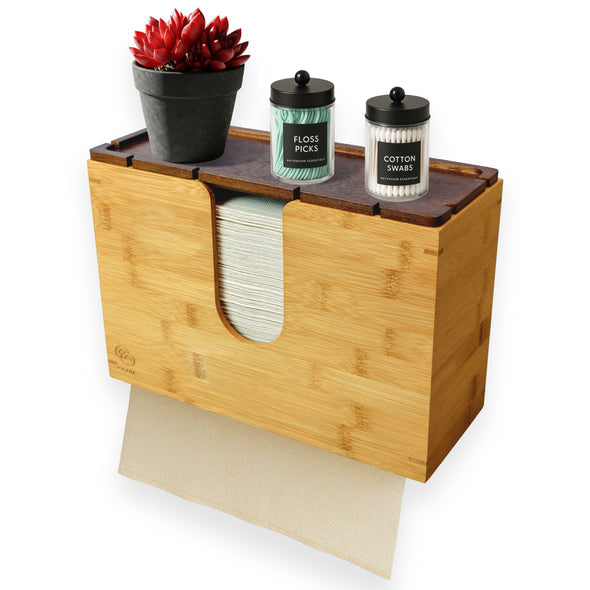 eBun Bamboo Paper Towel Holder with Removable Lid Tray, Bamboo