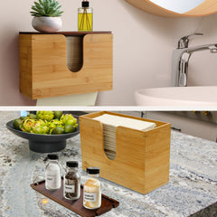 eBun Bamboo Paper Towel Holder with Removable Lid Tray, Bamboo