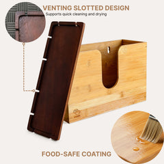eBun Bamboo Paper Towel Holder with Removable Lid Tray, Bamboo