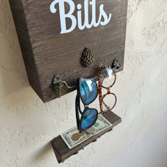 eBun mail organizer with Bills printed on it