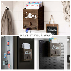 Showing eBun mail organizer in entryway, next to fridge