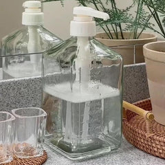 Showing how eBun mouthwash dispenser looks like when placed in a bathroom countertop