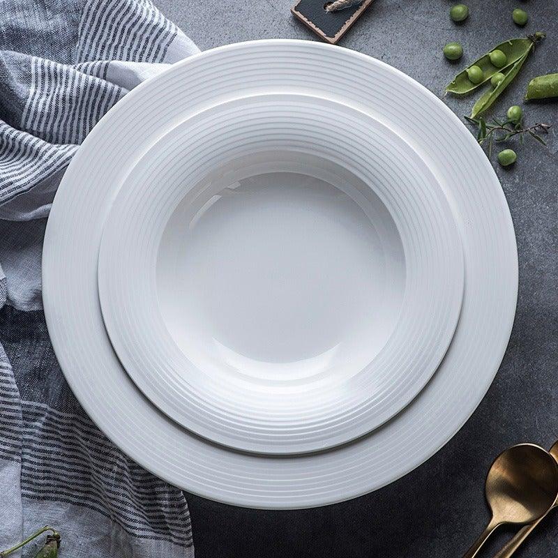 eBun Scala Soup Plate with Charger Plate Set, Porcelain, White