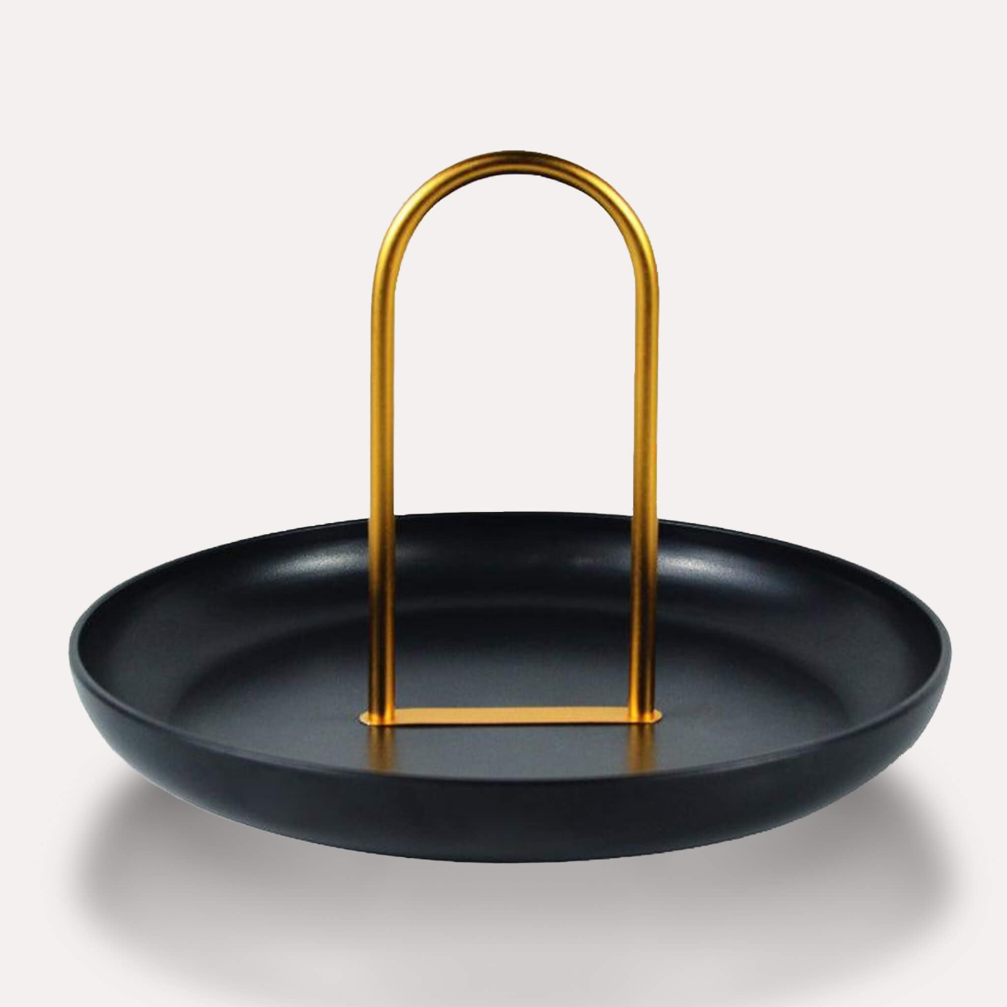 Decorative Round Black Tray with Gold Metal Ring Handle ebuncreation
